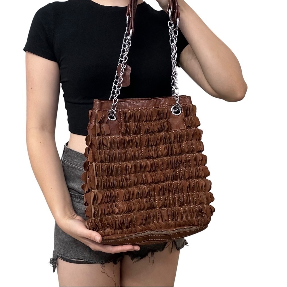 AmeriLeather Shoulder Bag Purse Brown Leather Fringe 3D Boho Funky Casual - Picture 8 of 8